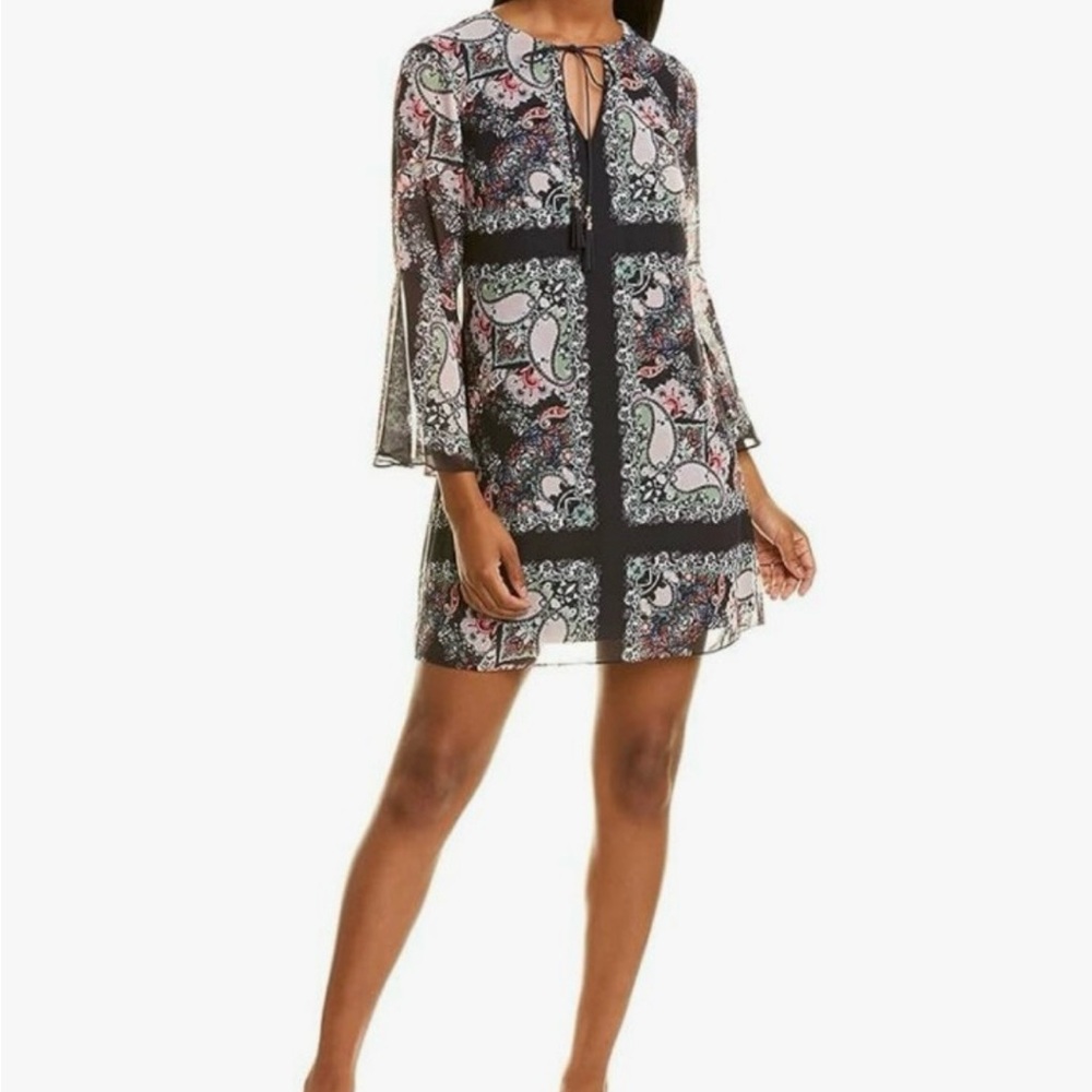 Vince Camuto Tie Neck Bell Sleeve Chiffon Float Dress